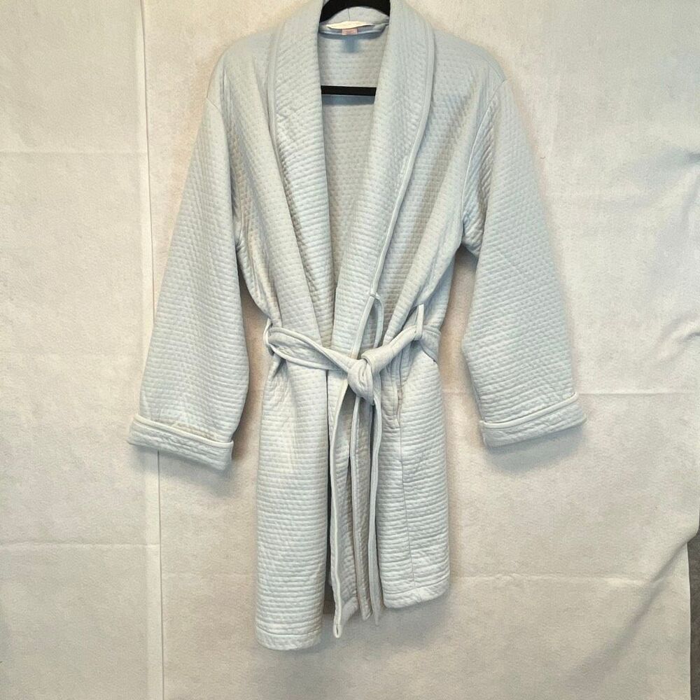 VICTORIA'S SECRET Robe Women’s‎ Large Light Blue Cotton Blend Belted Waffle Knit